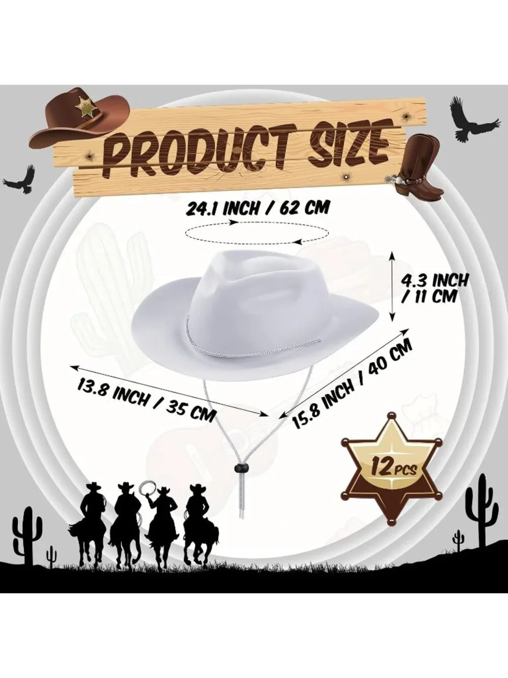 Men's White Plastic Felt Wide Brimmed Western Cowgirl Cowboy Hat 12 Pieces